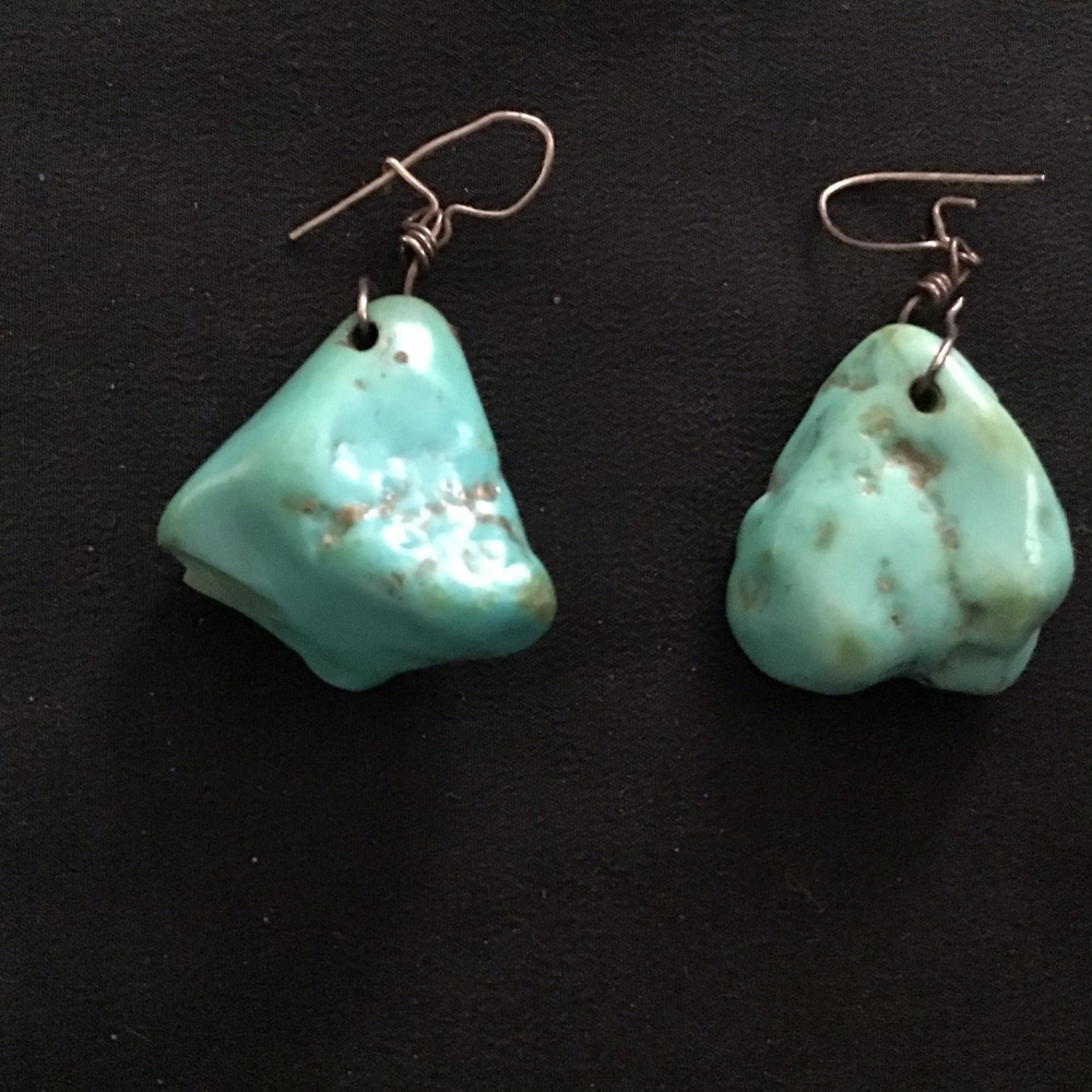 Vintage Chunky Turquoise Dangle Pierced Earrings